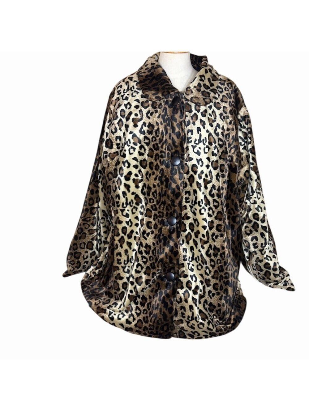 Salon Studio Reversible Leopard Print & Black Button Front Coat Womens L